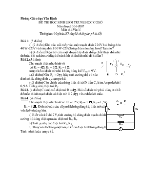 Đề thi học sinh giỏi trung học cơ sở năm học 2006-2007 môn thi Vật lí thời gian 90 phút